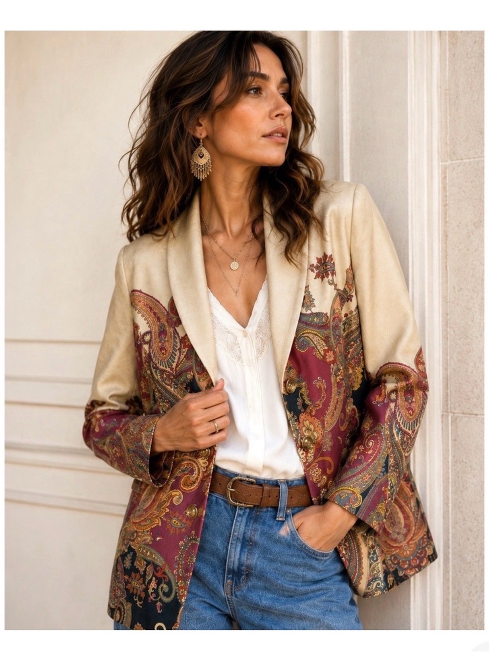 Susan Graver Soft Skin Boho Chic Paisley Lightweight Blazer Jacket Size SP